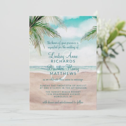 Island Breeze geschilderd strand scène bruiloft Kaart (Staand voorkant)