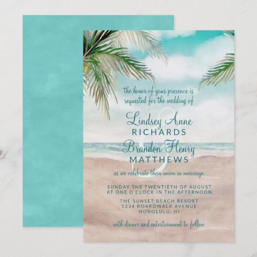 Island Breeze geschilderd strand scène bruiloft Kaart (Voorkant / Achterkant)