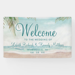 Island Breeze geschilderd strand scène bruiloft we Spandoek