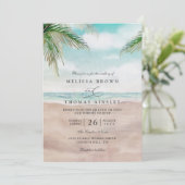Island Breeze Painted Beach QR Code Wedding Kaart (Staand voorkant)