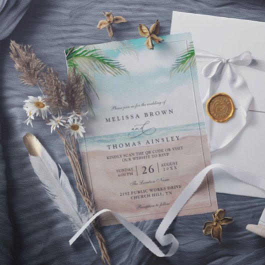 Island Breeze Painted Beach QR Code Wedding Kaart