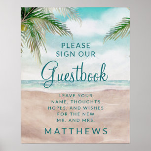 Island Breeze Painted Beach Scene Guestbook Sign. Poster
