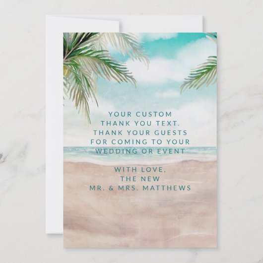 Island Breeze Sandy Beach Bruiloft Liefde en Bedan Bedankkaart (Achterkant)