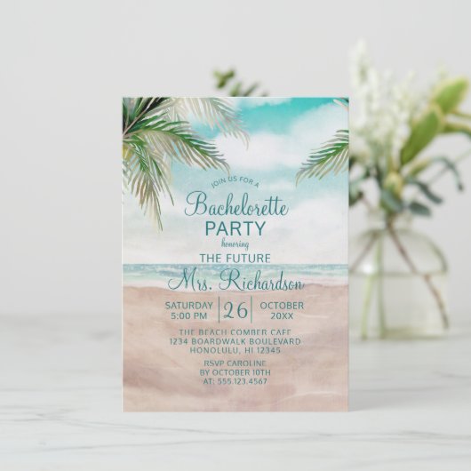Island Breeze Sandy Beach Shore Bachelorette Party Kaart (Staand voorkant)