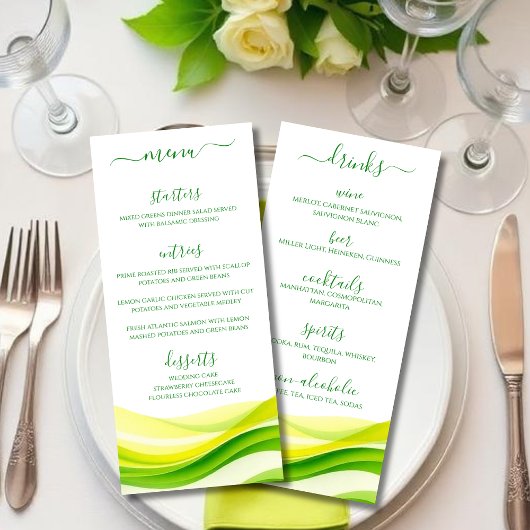 Island Citrus Groen en Geel Diner- en Barmenu Menu