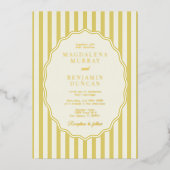 Island Citrus Yellow Elegant Modern Stripe Wedding Folie Uitnodiging (Voorkant)