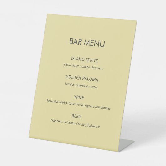 Island Citrus Yellow Wedding Bar Sign Reclamebord Met Voetstuk (Voorkant)