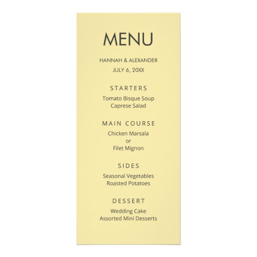 Island Citrus Yellow Wedding Menu (Voorkant)