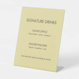 Island Citrus Yellow Wedding Signature Drinks Sign Reclamebord Met Voetstuk
