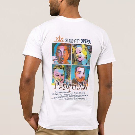 Island City Opera Don Pasquale-Mannen T-shirt (Achterkant)