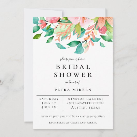 Island Coral Floral Bridal Shower Aankondiging (Voorkant)