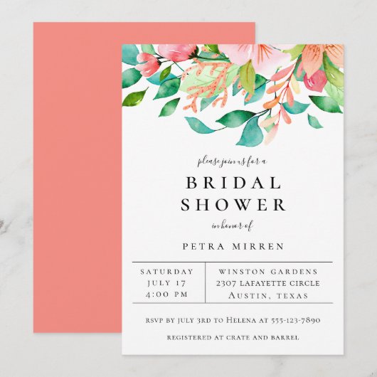 Island Coral Floral Bridal Shower Aankondiging (Voorkant / Achterkant)