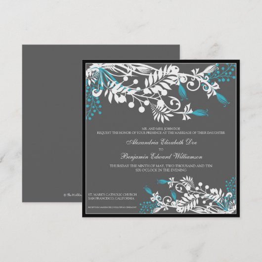 Island Floral (aqua) Elegant Wedding Invitation Kaart (Voorkant / Achterkant)