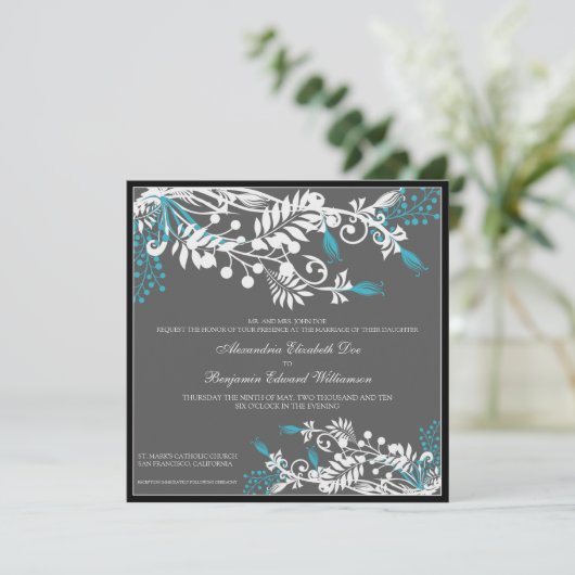 Island Floral (aqua) Elegant Wedding Invitation Kaart (Staand voorkant)