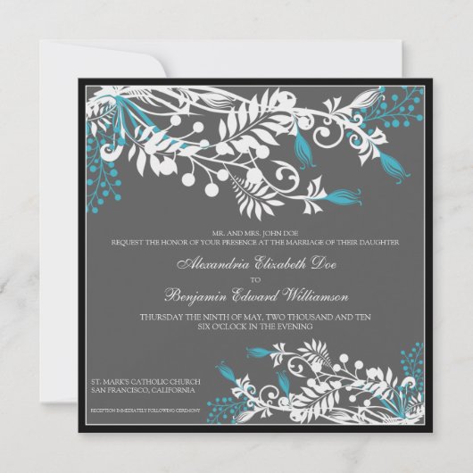 Island Floral (aqua) Elegant Wedding Invitation Kaart (Voorkant)