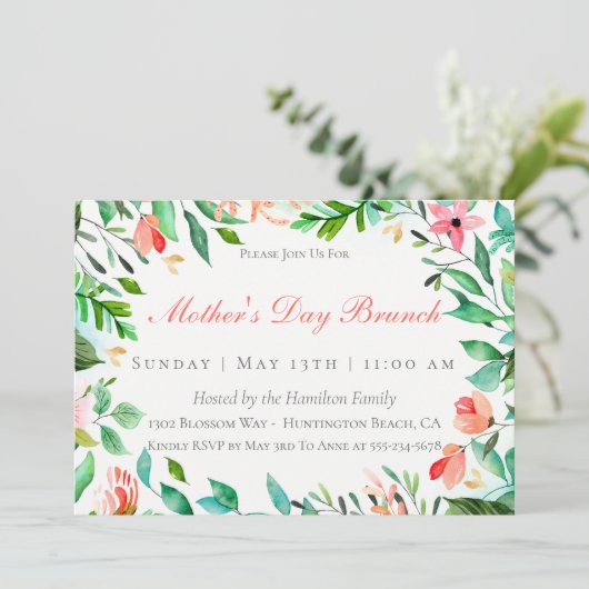 Island Floral Moederdag Brunch Uitnodiging (Staand voorkant)