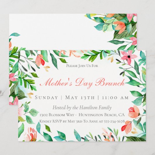 Island Floral Moederdag Brunch Uitnodiging (Voorkant / Achterkant)
