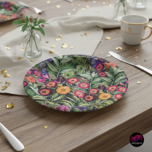 Island Floral Roze Weide Papieren Bordje