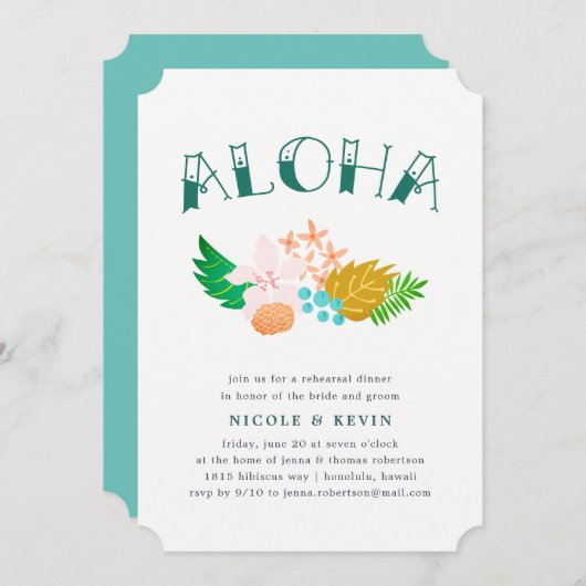 Island Flowers | Aloha Rehearsal Dinner Invitation Kaart (Voorkant / Achterkant)