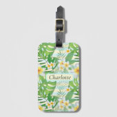 Island Flowers and Monstera Leaves Personalized Bagagelabel (Voorkant (verticaal))