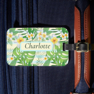 Island Flowers and Monstera Leaves Personalized Bagagelabel