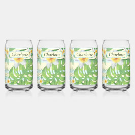 Island Flowers and Monstera Leaves Personalized Blikvorm Glas
