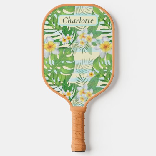 Island Flowers and Monstera Leaves Personalized Pickleball Paddle (Voorkant)