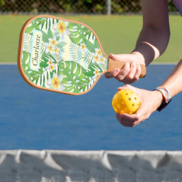 Island Flowers and Monstera Leaves Personalized Pickleball Paddle