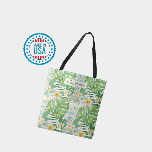 Island Flowers and Monstera Leaves Personalized Tote Bag