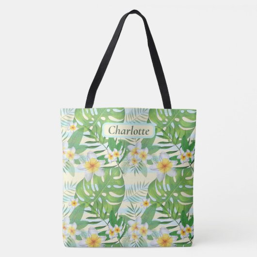Island Flowers and Monstera Leaves Personalized Tote Bag (Voorkant)