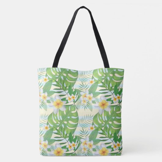 Island Flowers and Monstera Leaves Personalized Tote Bag (Achterkant)