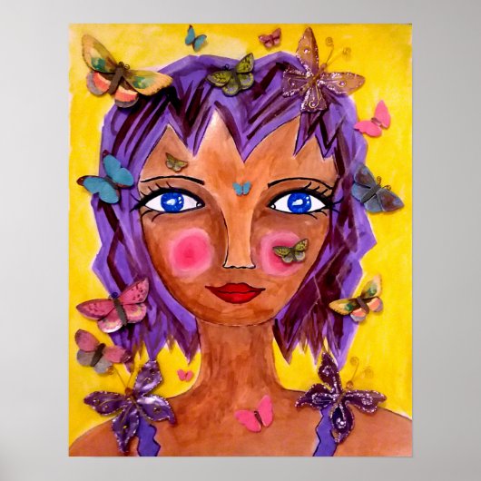 Island Girl met Butterflies Poster (Voorkant)