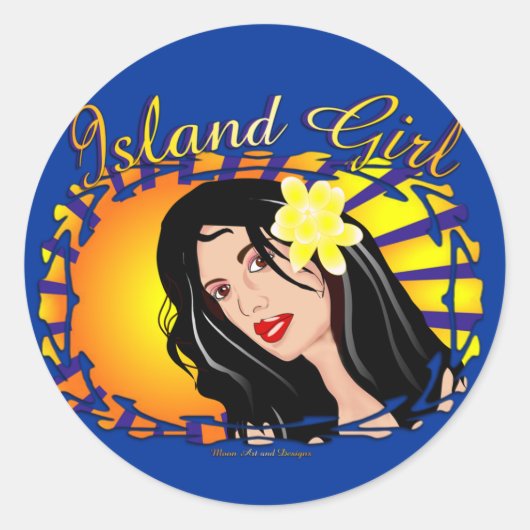 Island Girl Ronde Sticker (Voorkant)