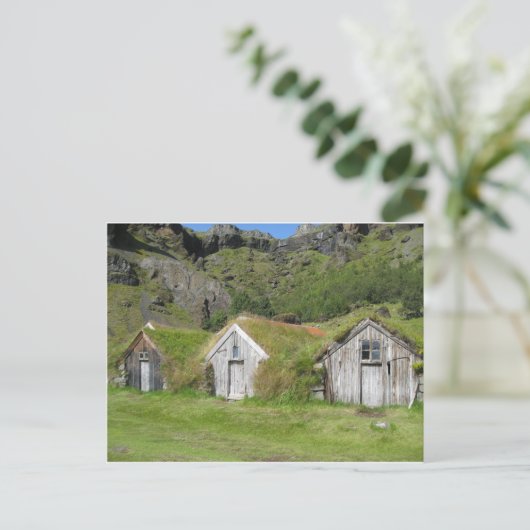 Island Häuser mit Grasdach Briefkaart (Staand voorkant)