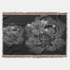 Island Hawaiian kaart Grote schildpad Hibiscus Plu Deken