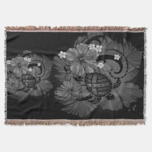 Island Hawaiian kaart Grote schildpad Hibiscus Plu Deken