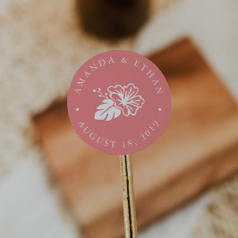 Island Hibiscus Wedding Favor Ronde Sticker