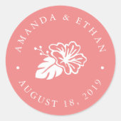 Island Hibiscus Wedding Favor Ronde Sticker (Voorkant)