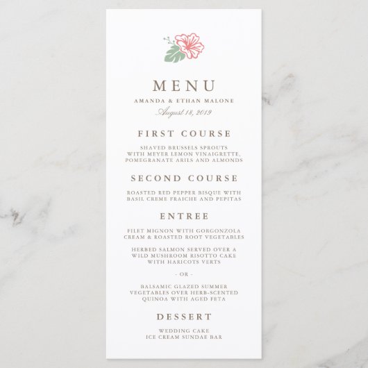 Island Hibiscus Wedding Menu Kaart (Voorkant)