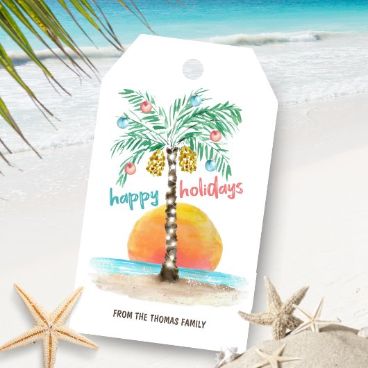 Island Holiday Palm Tropical Beach Kerstmis Cadeaulabel