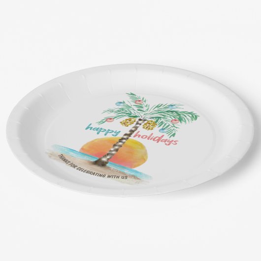 Island Holiday Tropical Beach Palm Kerstmis Papieren Bordje (Gekanteld)