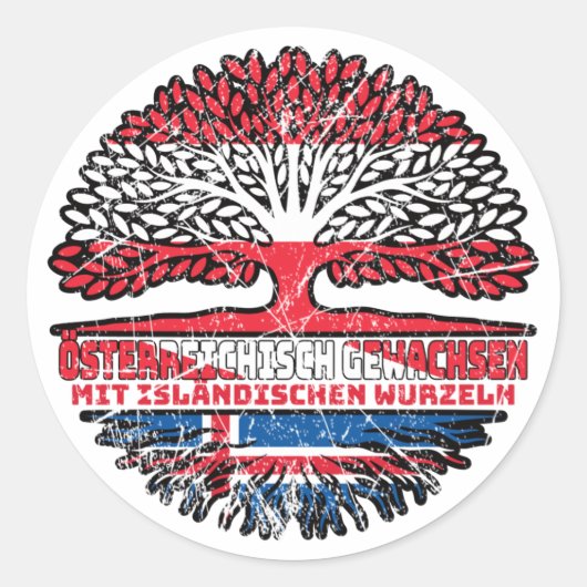 Island Isländisch Österreichisch Österreich Baum Ronde Sticker (Voorkant)