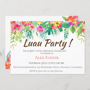 Island Luau Birthday Party Invitation Kaart