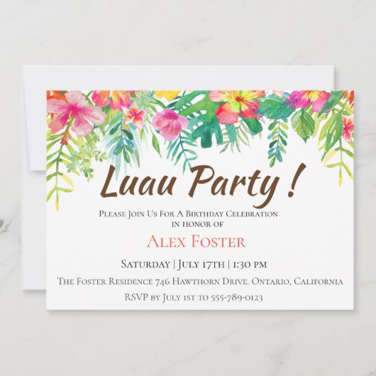 Island Luau verjaardagsfeestje uitnodiging (Voorkant)