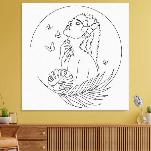 Island Muse - Tropische vrouwelijke lijnkunst Canvas Afdruk (Insitu (Woonkamer))