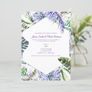 Island Paarse Lila Tropische palm Leaves Wedding Kaart