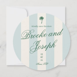 Island Palm Stripe Cabana Strand Retro blauwe trou Save The Date