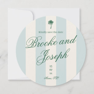 Island Palm Stripe Cabana Strand Retro blauwe trou Save The Date
