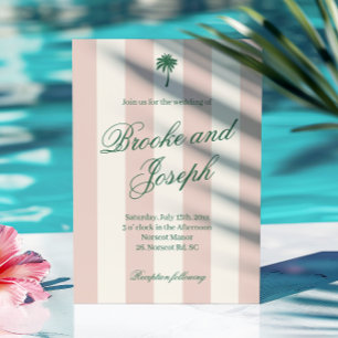 Island Palm Stripe Cabana Strand Retro roze trouwf Kaart