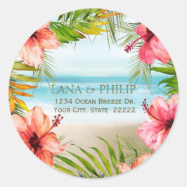 Island Paradise Floral Wedding Return Address Ronde Sticker